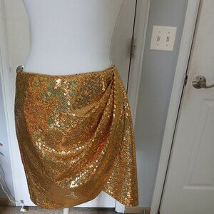NWTs TOCCIN NY SEQUIN WRAP MINISKIRT - GOLD XL